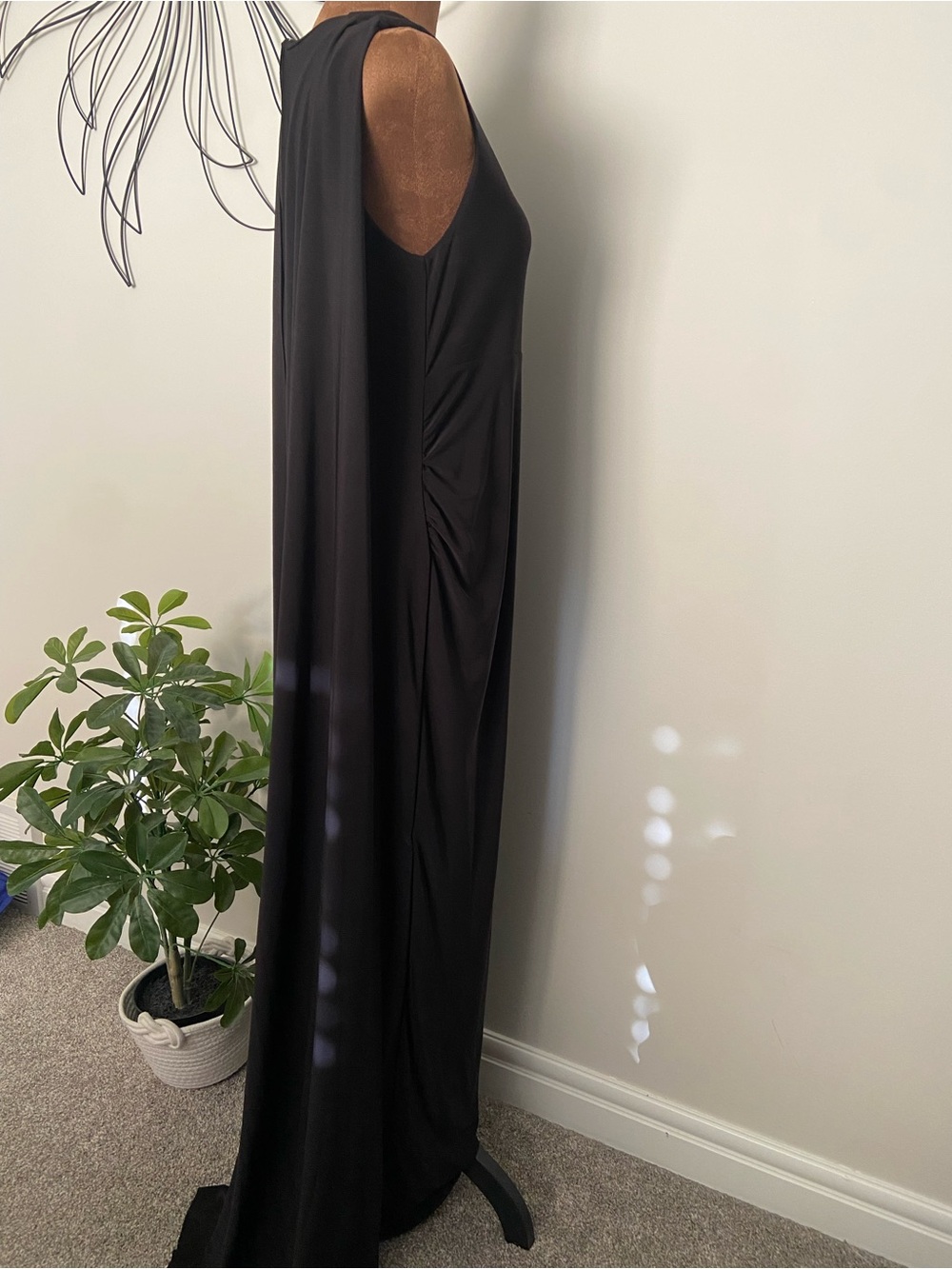Dramatic long black dress with train size 10